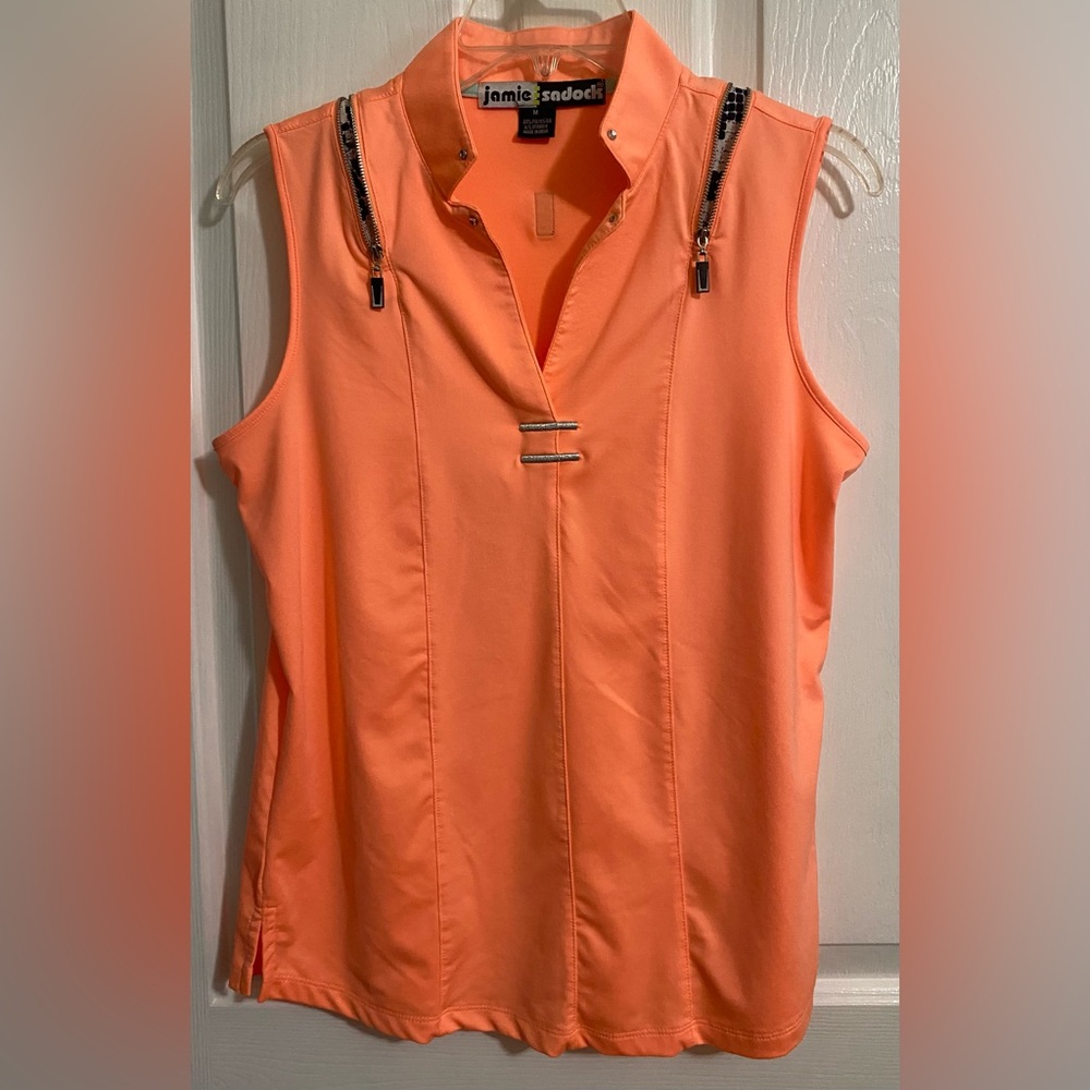 Jamie Sadock Coral Sleeveless Blouse with Zipper Accents